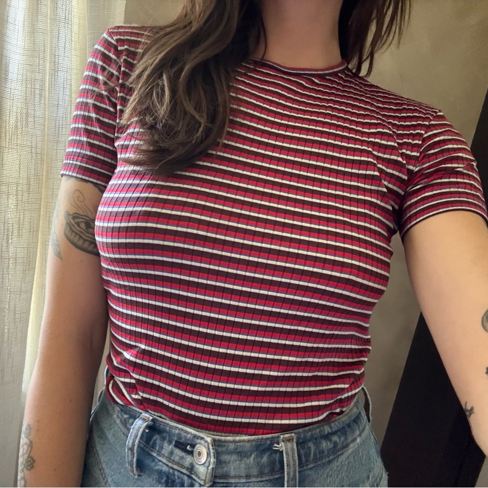 Banana Republic Red and White Striped Tee